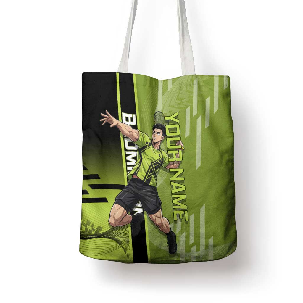 Personalized Gyomei Himejima Demon Slayer Badminton Tote Bag with Racket Action Pose and Green Black Graphic Design - The Mazicc