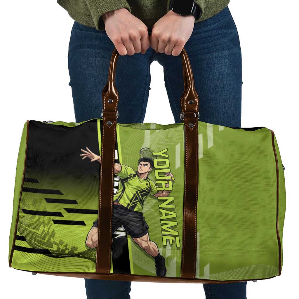 Personalized Gyomei Himejima Demon Slayer Badminton Travel Bag with Racket Action Pose and Green Black Graphic Design - The Mazicc