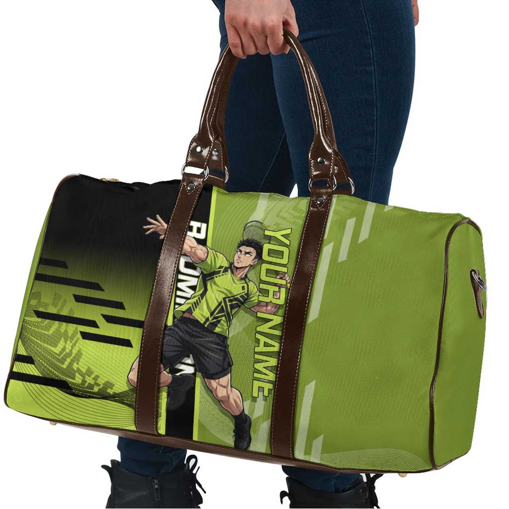 Personalized Gyomei Himejima Demon Slayer Badminton Travel Bag with Racket Action Pose and Green Black Graphic Design - The Mazicc