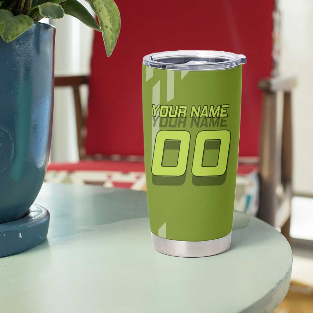 Personalized Gyomei Himejima Demon Slayer Badminton Tumbler Cup with Racket Action Pose and Green Black Graphic Design - The Mazicc