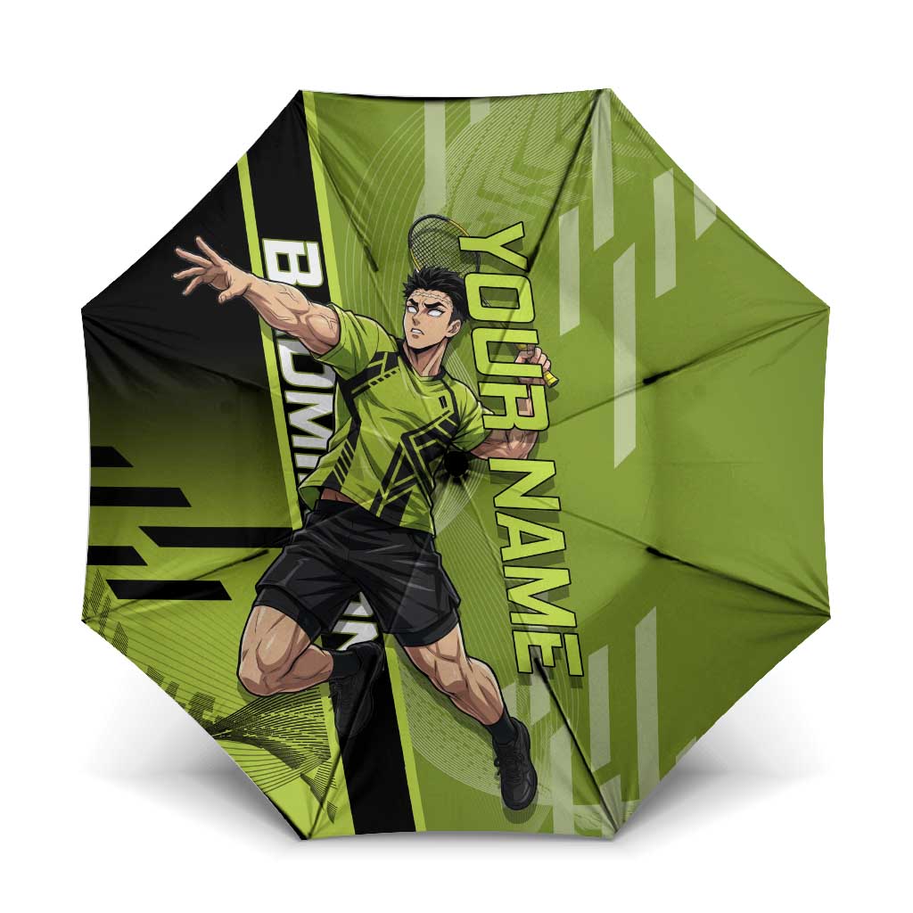 Personalized Gyomei Himejima Demon Slayer Badminton Umbrella with Racket Action Pose and Green Black Graphic Design - The Mazicc