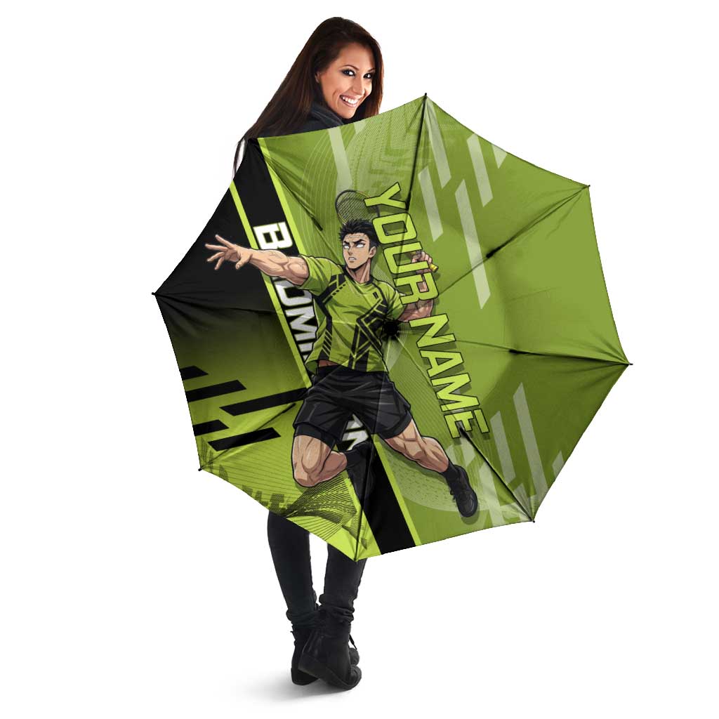 Personalized Gyomei Himejima Demon Slayer Badminton Umbrella with Racket Action Pose and Green Black Graphic Design - The Mazicc