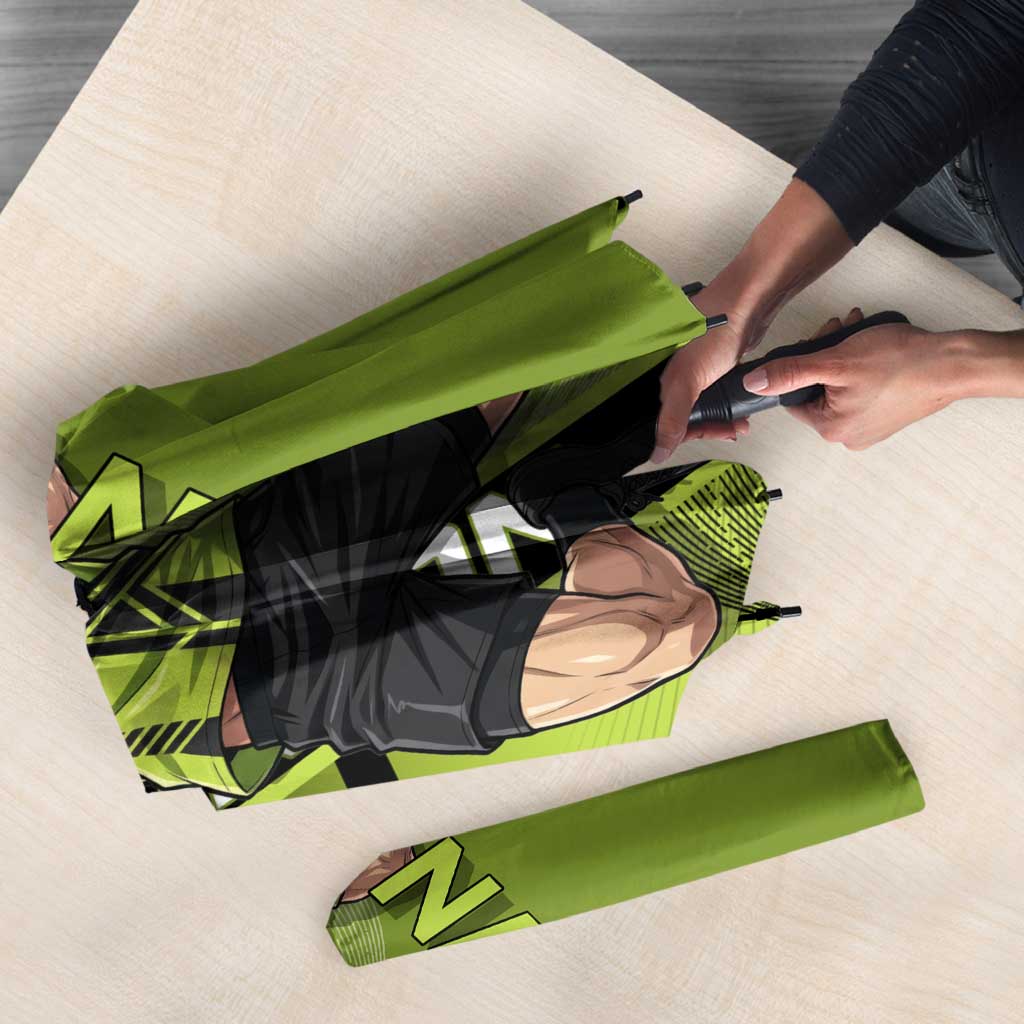 Personalized Gyomei Himejima Demon Slayer Badminton Umbrella with Racket Action Pose and Green Black Graphic Design - The Mazicc
