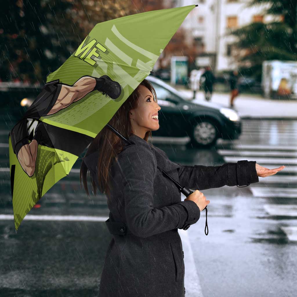 Personalized Gyomei Himejima Demon Slayer Badminton Umbrella with Racket Action Pose and Green Black Graphic Design - The Mazicc