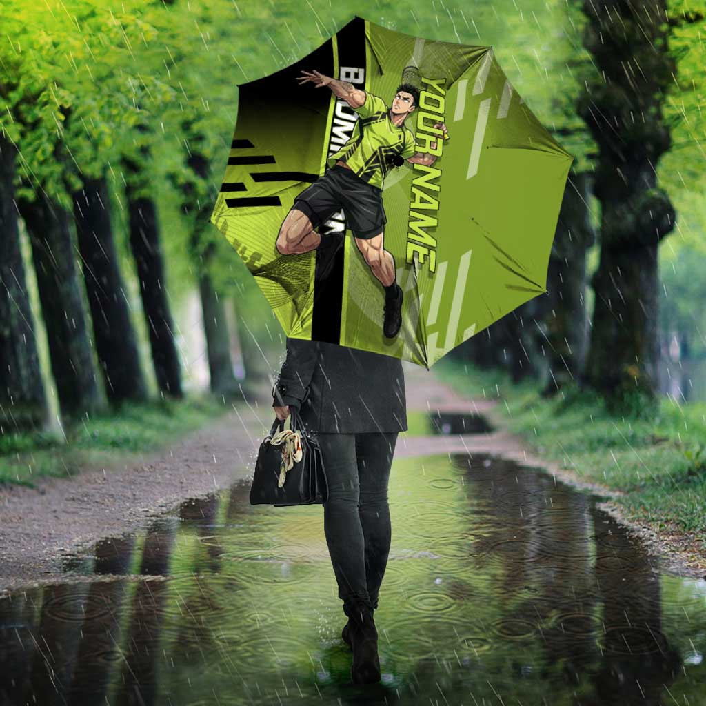Personalized Gyomei Himejima Demon Slayer Badminton Umbrella with Racket Action Pose and Green Black Graphic Design - The Mazicc