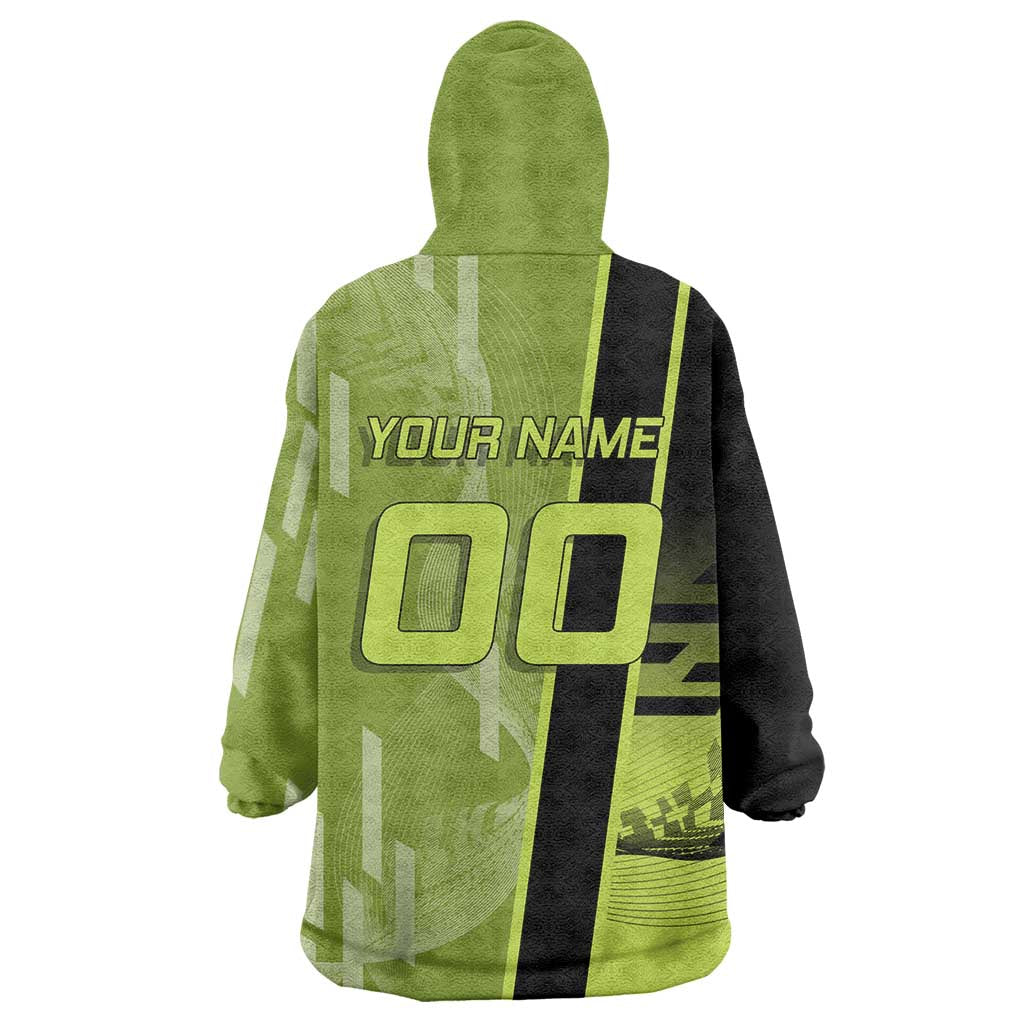 Personalized Gyomei Himejima Demon Slayer Badminton Wearable Blanket Hoodie with Racket Action Pose and Green Black Graphic Design - The Mazicc