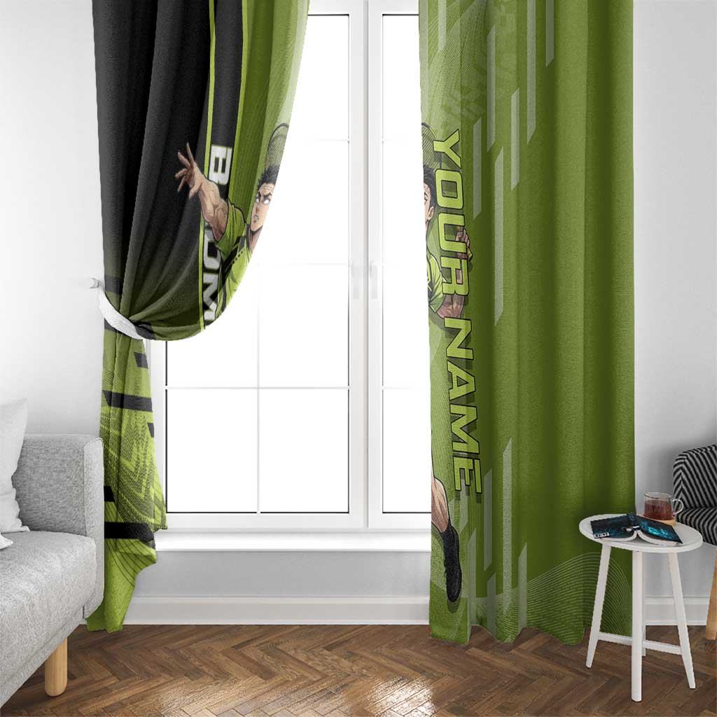 Personalized Gyomei Himejima Demon Slayer Badminton Window Curtain with Racket Action Pose and Green Black Graphic Design - The Mazicc