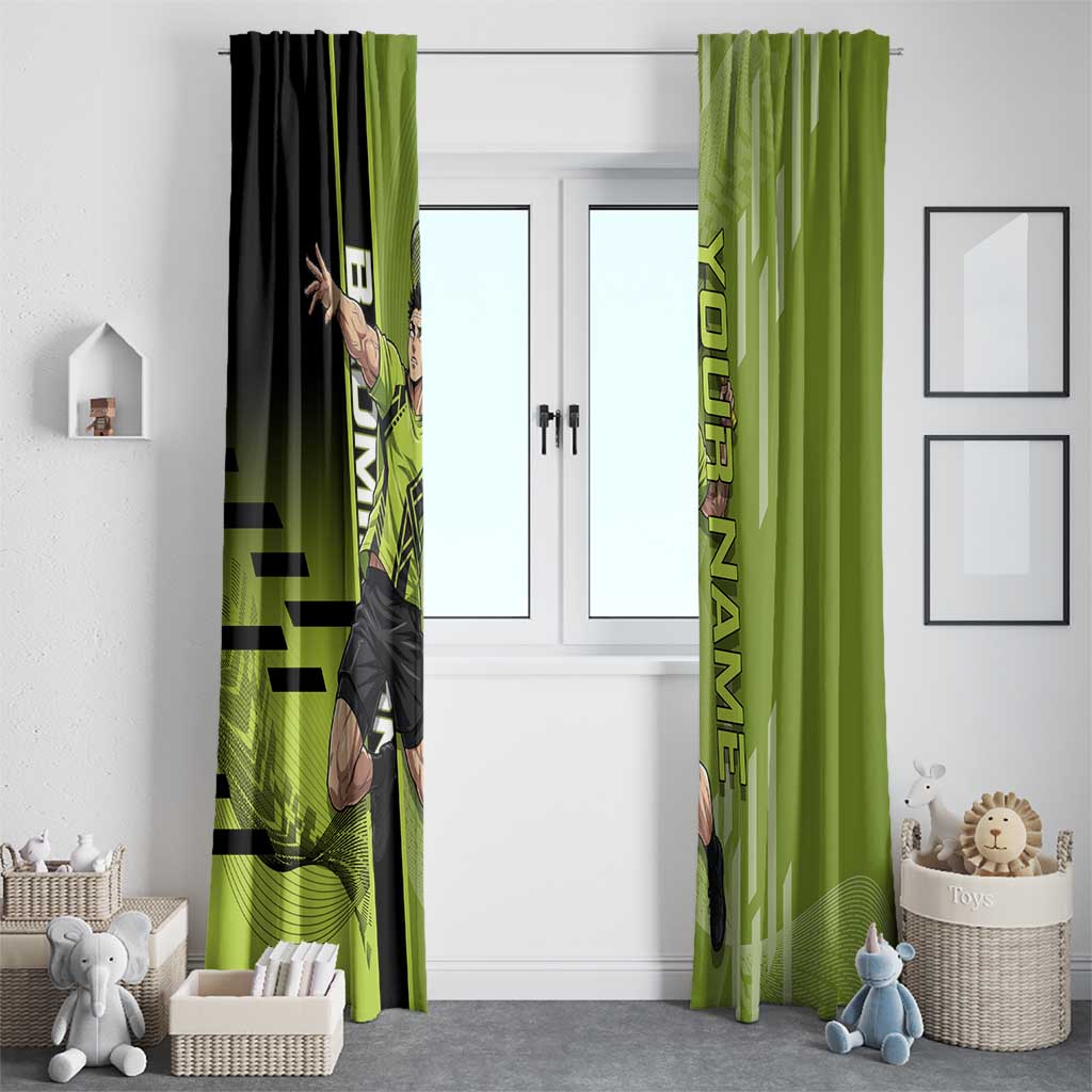 Personalized Gyomei Himejima Demon Slayer Badminton Window Curtain with Racket Action Pose and Green Black Graphic Design - The Mazicc