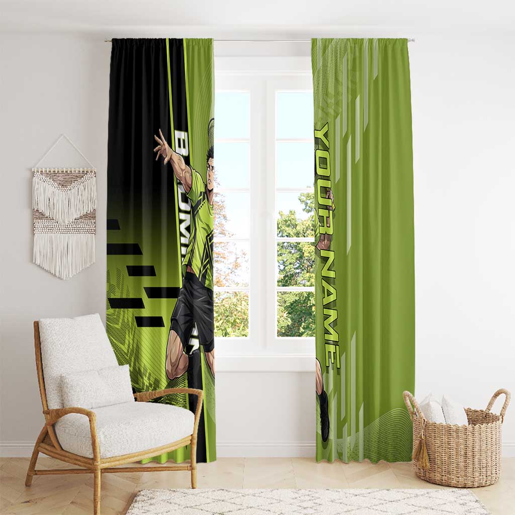 Personalized Gyomei Himejima Demon Slayer Badminton Window Curtain with Racket Action Pose and Green Black Graphic Design - The Mazicc
