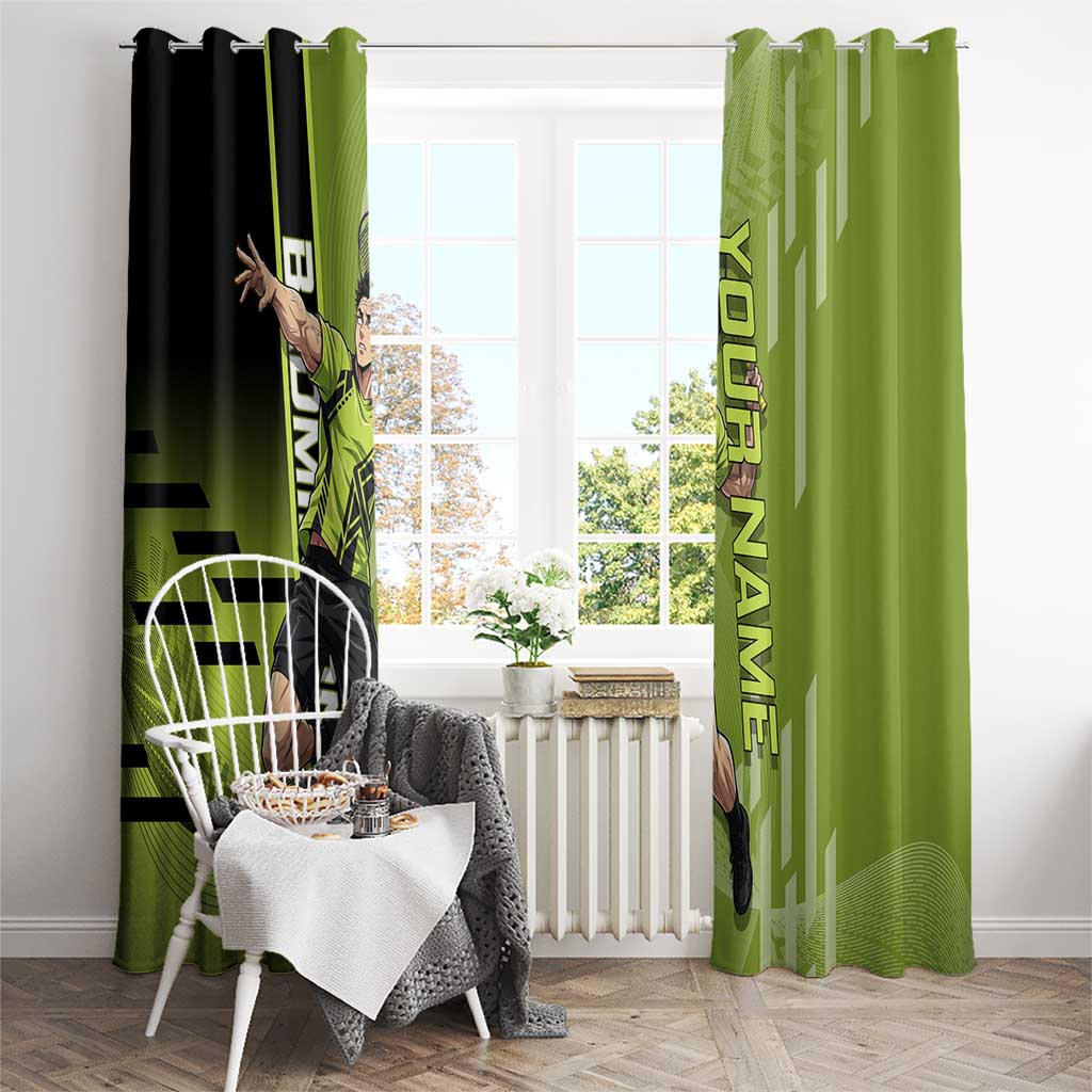 Personalized Gyomei Himejima Demon Slayer Badminton Window Curtain with Racket Action Pose and Green Black Graphic Design - The Mazicc