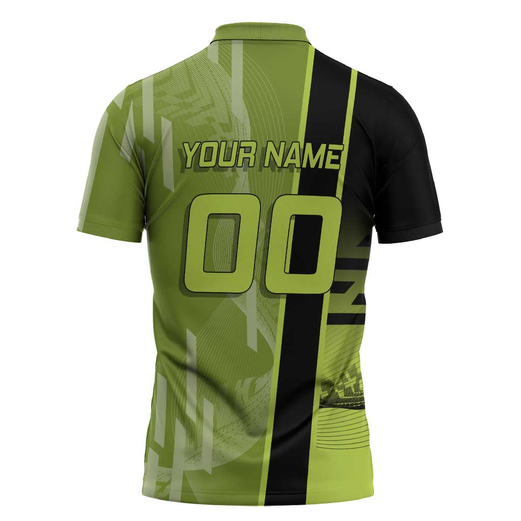 Personalized Gyomei Himejima Demon Slayer Badminton Zipper Polo Shirt with Racket Action Pose and Green Black Graphic Design - The Mazicc