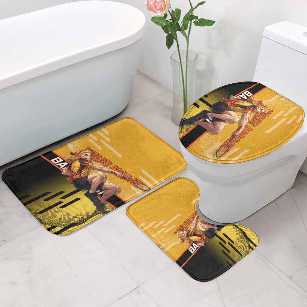 Personalized Rengoku Anime Badminton Theme Bathroom Set with Racket Action Pose and Fiery Yellow Black Graphic Design - The Mazicc