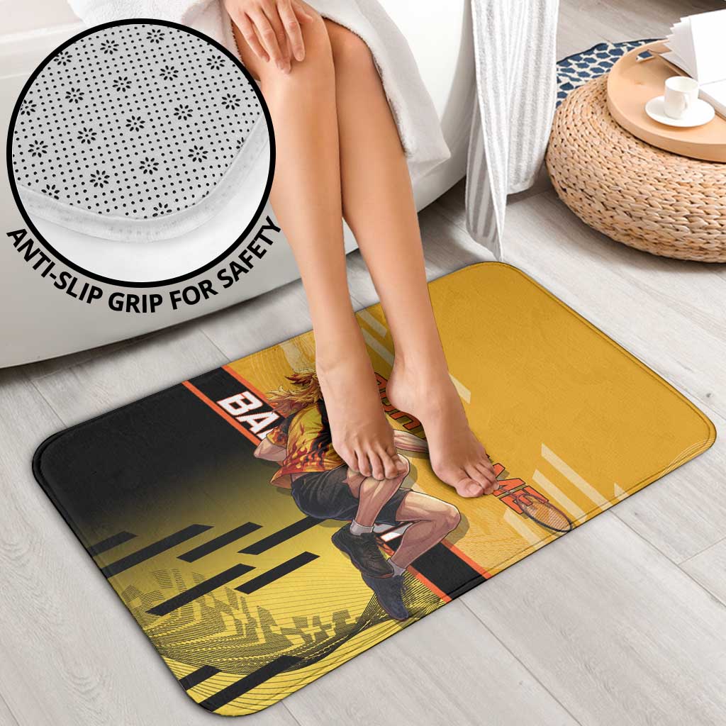 Personalized Rengoku Anime Badminton Theme Bathroom Set with Racket Action Pose and Fiery Yellow Black Graphic Design - The Mazicc