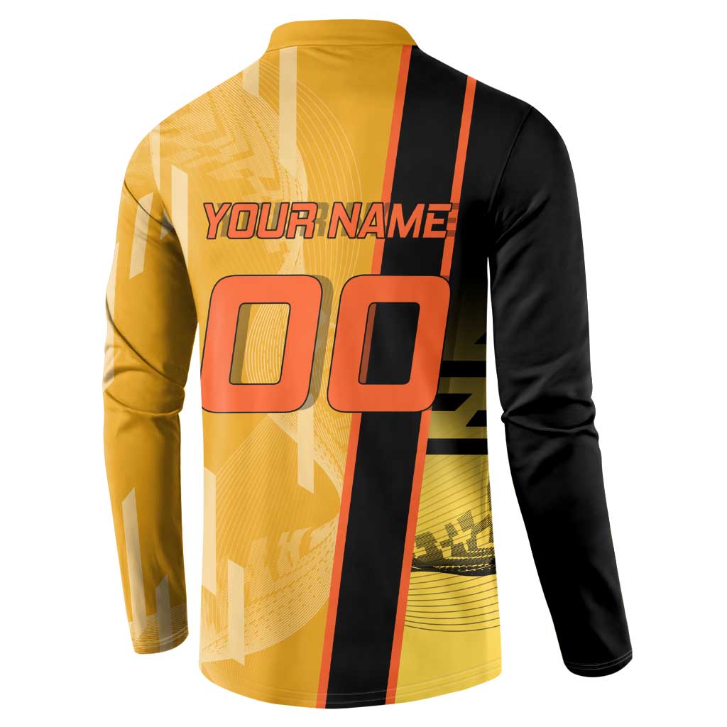 Personalized Rengoku Anime Badminton Theme Button Sweatshirt with Racket Action Pose and Fiery Yellow Black Graphic Design - The Mazicc