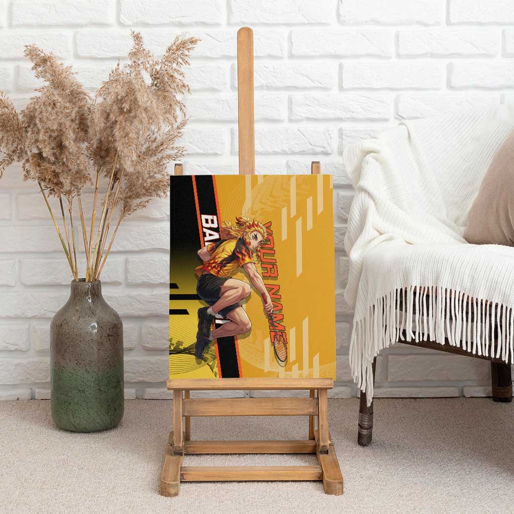Personalized Rengoku Anime Badminton Theme Canvas Wall Art with Racket Action Pose and Fiery Yellow Black Graphic Design - The Mazicc