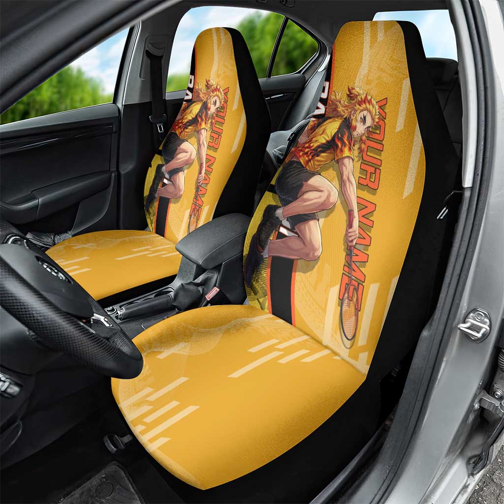 Personalized Rengoku Anime Badminton Theme Car Seat Cover with Racket Action Pose and Fiery Yellow Black Graphic Design - The Mazicc