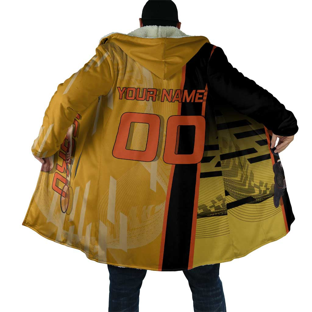 Personalized Rengoku Anime Badminton Theme Cloak with Racket Action Pose and Fiery Yellow Black Graphic Design - The Mazicc