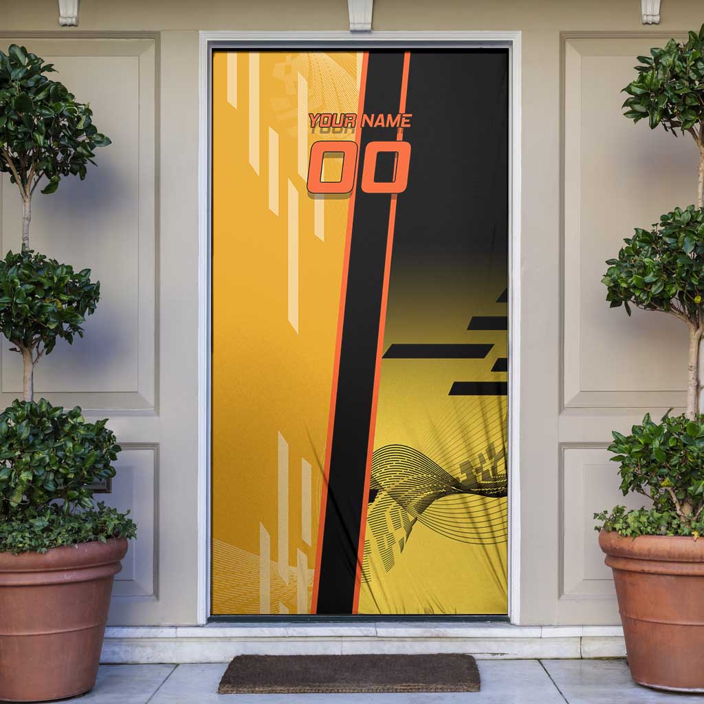 Personalized Rengoku Anime Badminton Theme Door Cover with Racket Action Pose and Fiery Yellow Black Graphic Design - The Mazicc