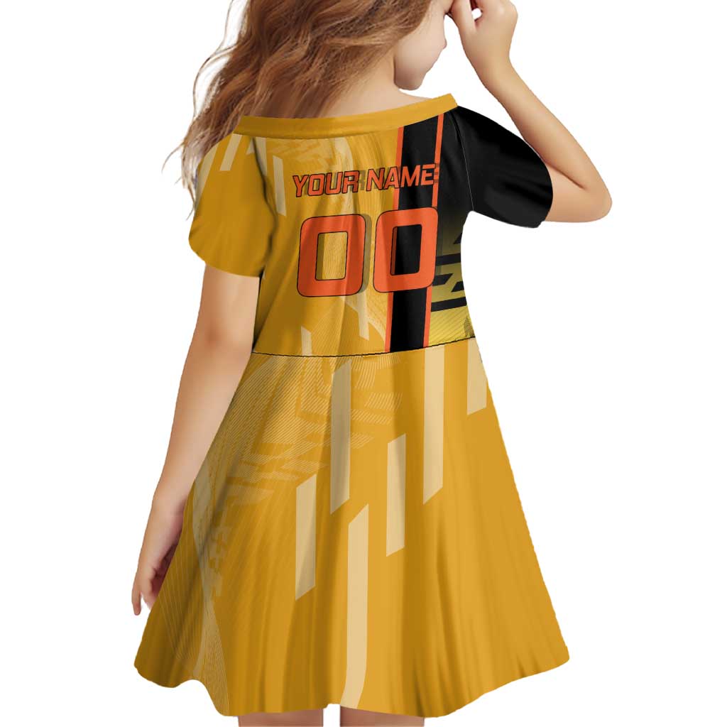 Personalized Rengoku Anime Badminton Theme Family Matching Short Sleeve Bodycon Dress and Hawaiian Shirt with Racket Action Pose and Fiery Yellow Black Graphic Design