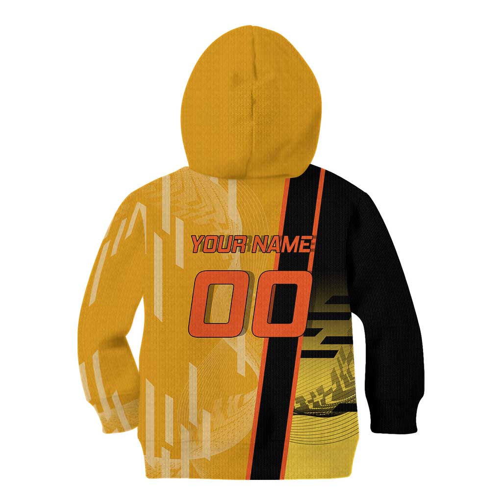 Personalized Rengoku Anime Badminton Theme Kid Hoodie with Racket Action Pose and Fiery Yellow Black Graphic Design - The Mazicc