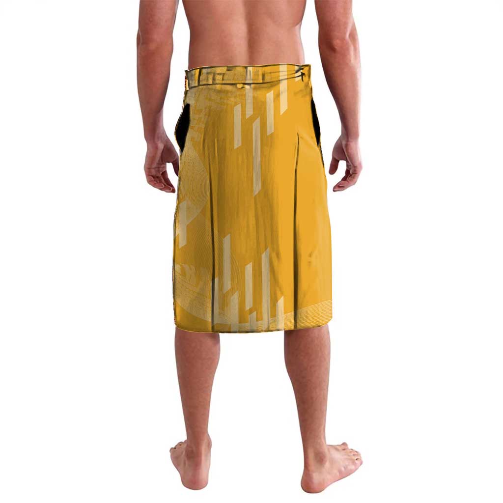 Personalized Rengoku Anime Badminton Theme Lavalava with Racket Action Pose and Fiery Yellow Black Graphic Design - The Mazicc