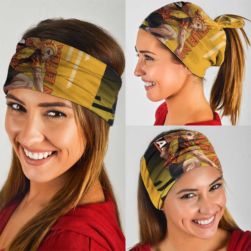 Personalized Rengoku Anime Badminton Theme Neck Gaiter with Racket Action Pose and Fiery Yellow Black Graphic Design - The Mazicc