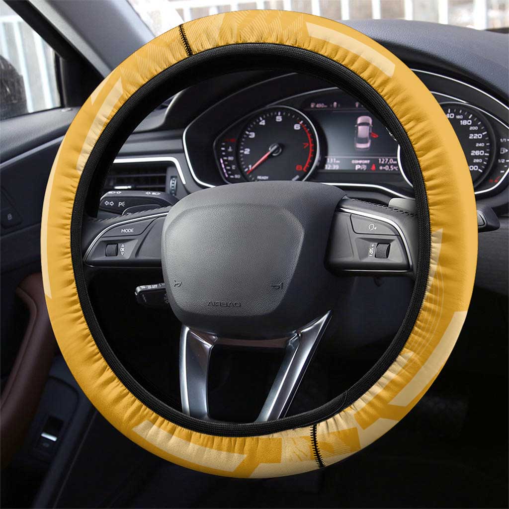 Rengoku Anime Badminton Theme Steering Wheel Cover with Racket Action Pose and Fiery Yellow Black Graphic Design - The Mazicc