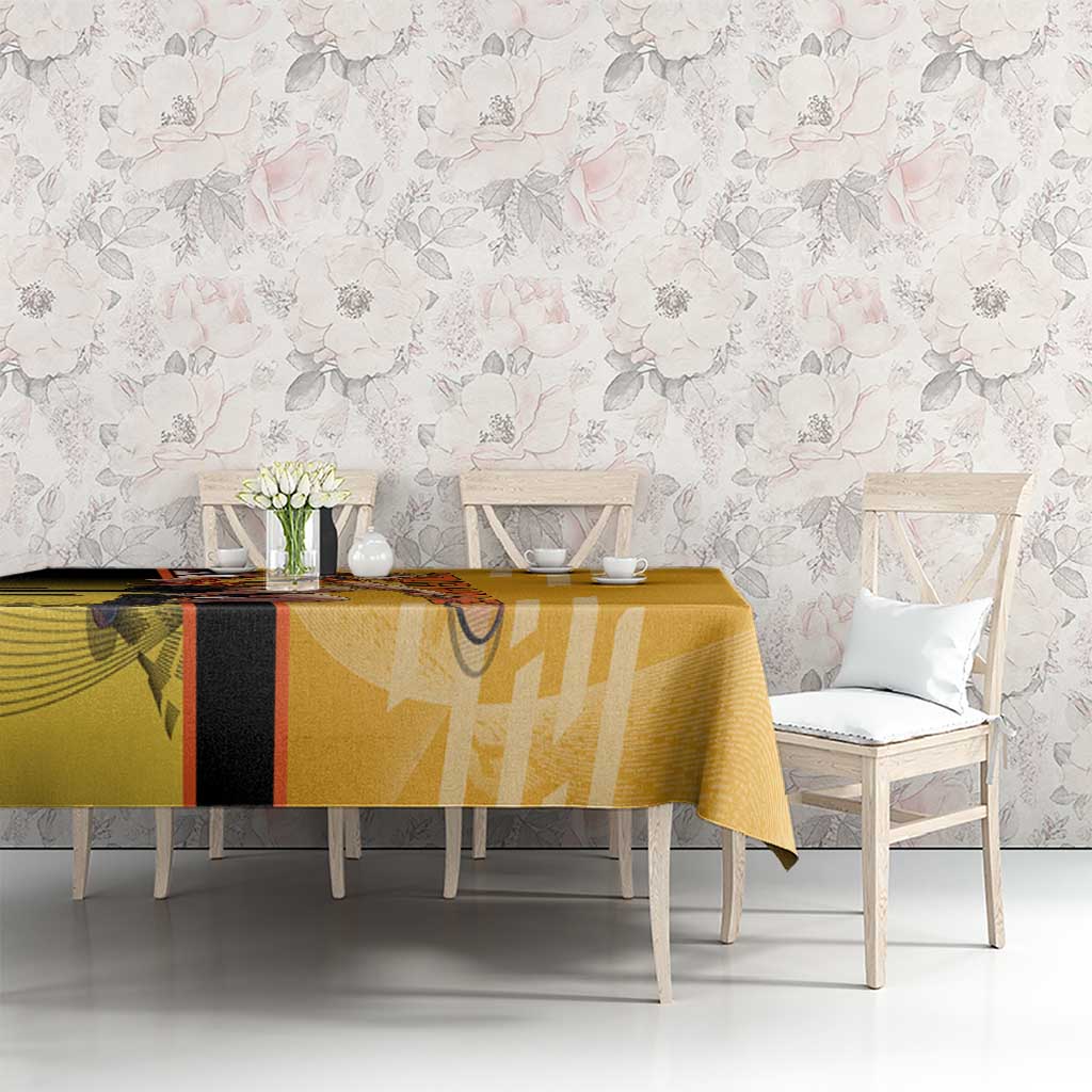 Personalized Rengoku Anime Badminton Theme Tablecloth with Racket Action Pose and Fiery Yellow Black Graphic Design - The Mazicc