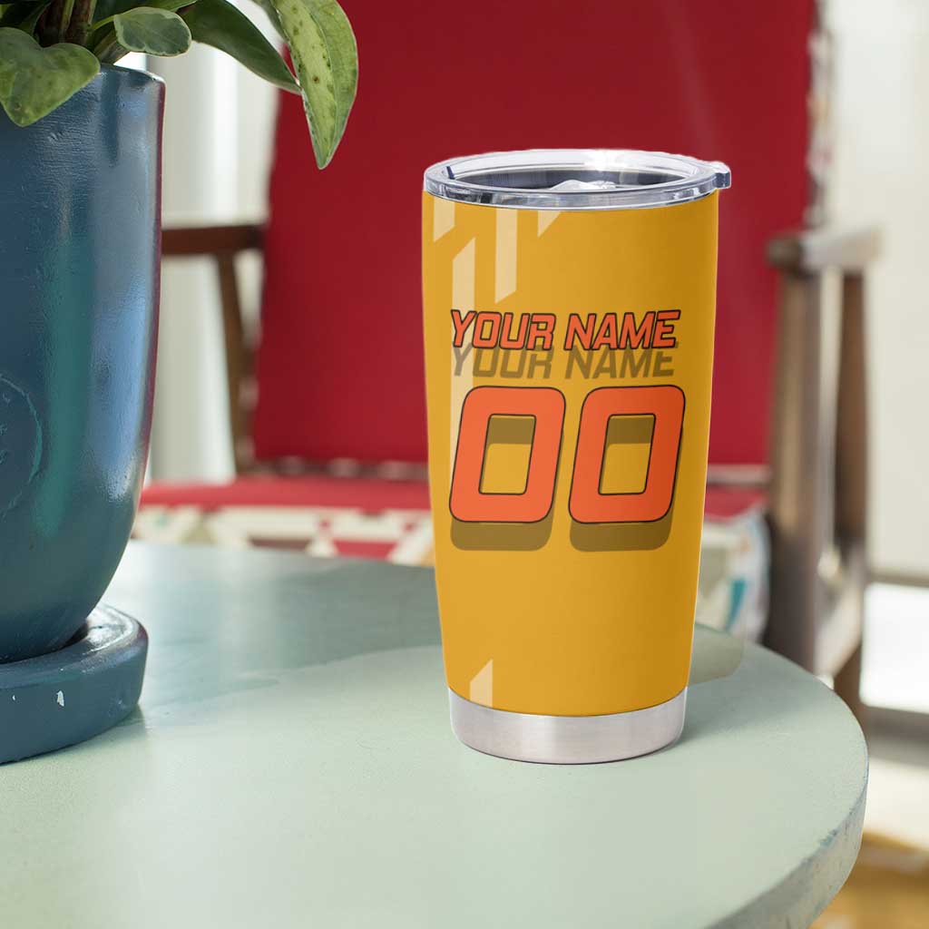 Personalized Rengoku Anime Badminton Theme Tumbler Cup with Racket Action Pose and Fiery Yellow Black Graphic Design - The Mazicc