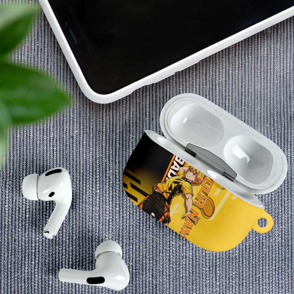 Personalized Zenitsu Agatsuki Demon Slayer Badminton Theme AirPods Case with Racket Action Pose and Yellow Black Graphic Design - The Mazicc
