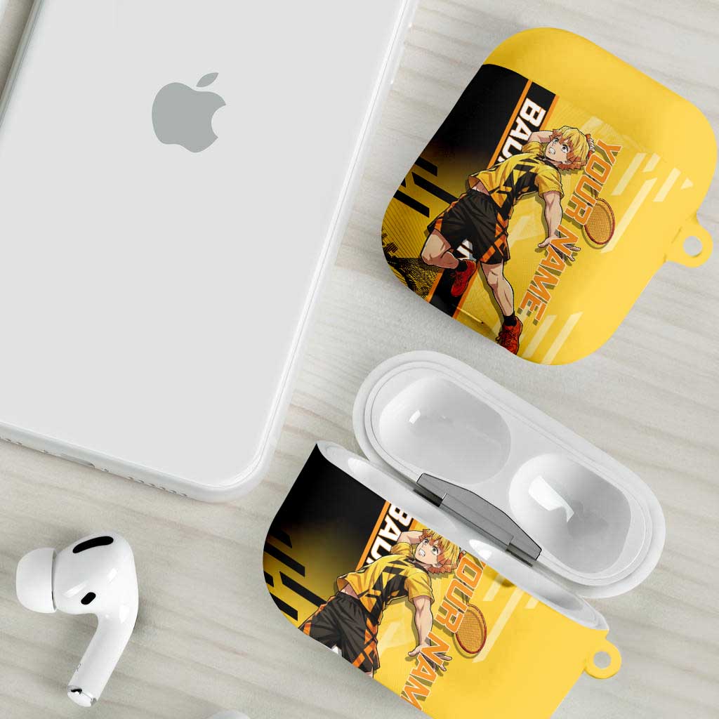 Personalized Zenitsu Agatsuki Demon Slayer Badminton Theme AirPods Case with Racket Action Pose and Yellow Black Graphic Design - The Mazicc
