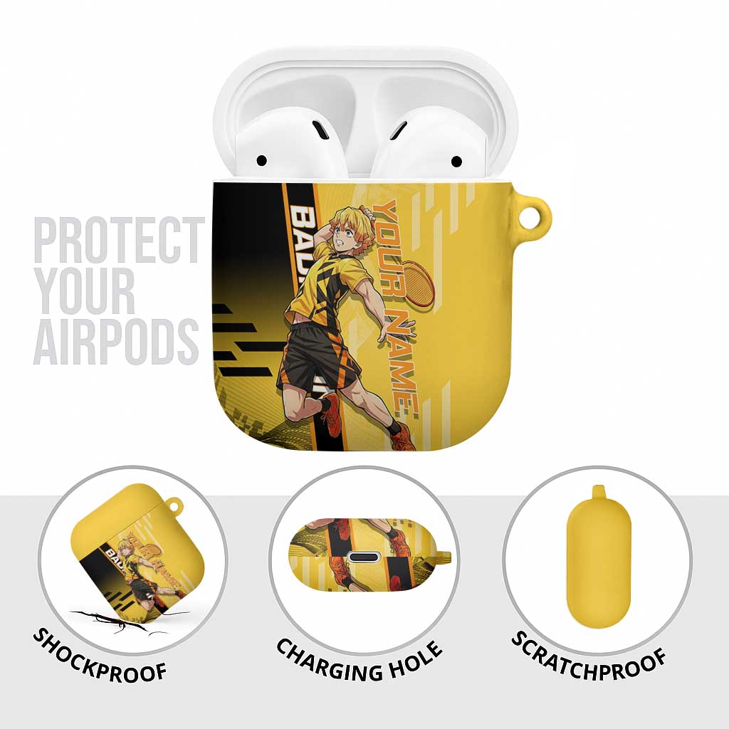 Personalized Zenitsu Agatsuki Demon Slayer Badminton Theme AirPods Case with Racket Action Pose and Yellow Black Graphic Design - The Mazicc