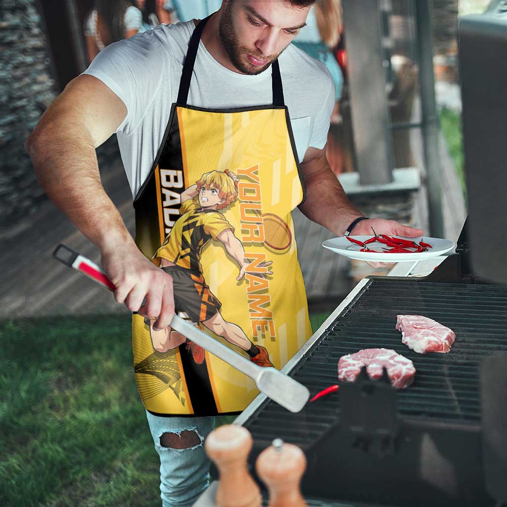 Personalized Zenitsu Agatsuki Demon Slayer Badminton Theme Apron with Racket Action Pose and Yellow Black Graphic Design - The Mazicc