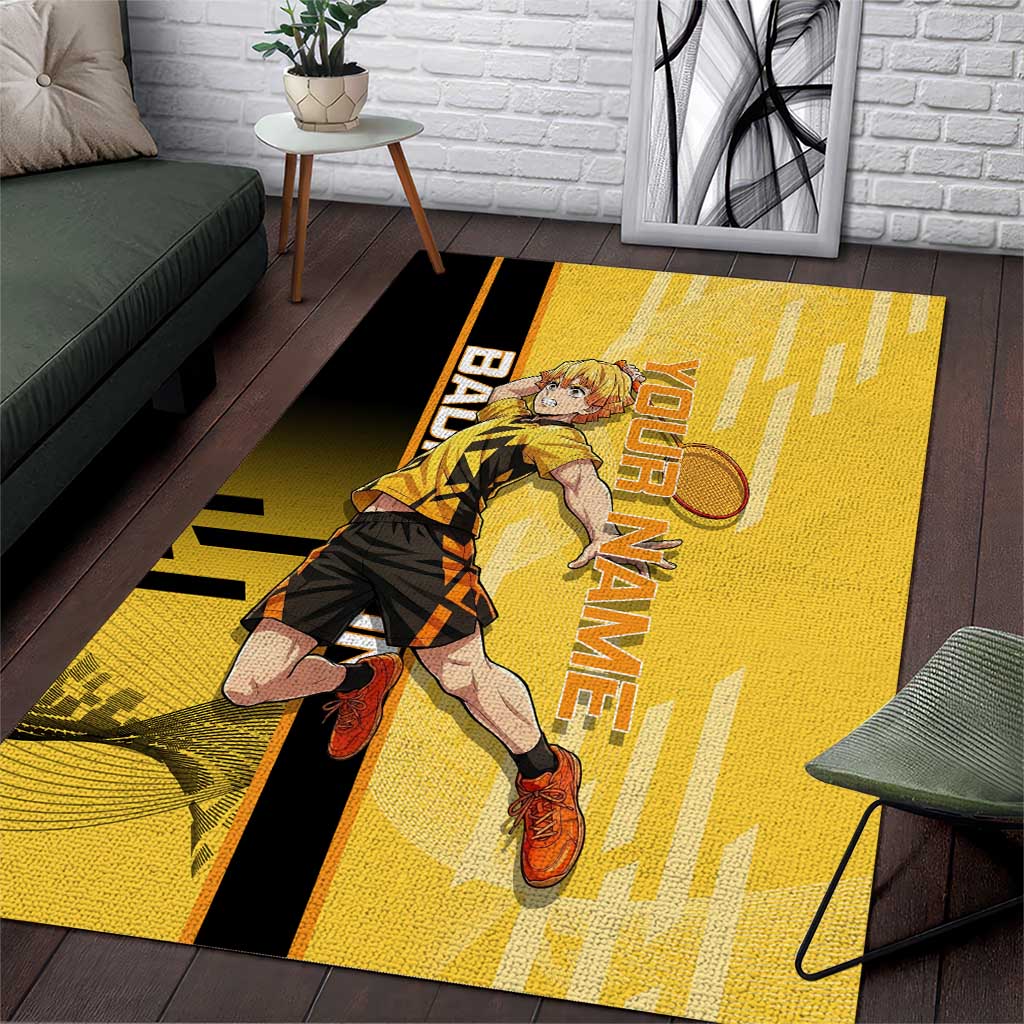 Personalized Zenitsu Agatsuki Demon Slayer Badminton Theme Area Rug with Racket Action Pose and Yellow Black Graphic Design - The Mazicc