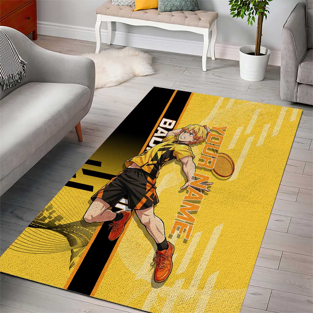 Personalized Zenitsu Agatsuki Demon Slayer Badminton Theme Area Rug with Racket Action Pose and Yellow Black Graphic Design - The Mazicc