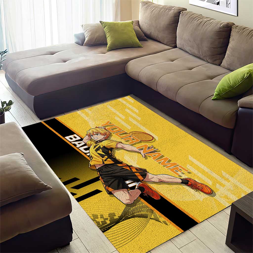 Personalized Zenitsu Agatsuki Demon Slayer Badminton Theme Area Rug with Racket Action Pose and Yellow Black Graphic Design - The Mazicc