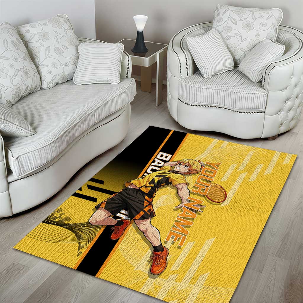 Personalized Zenitsu Agatsuki Demon Slayer Badminton Theme Area Rug with Racket Action Pose and Yellow Black Graphic Design - The Mazicc