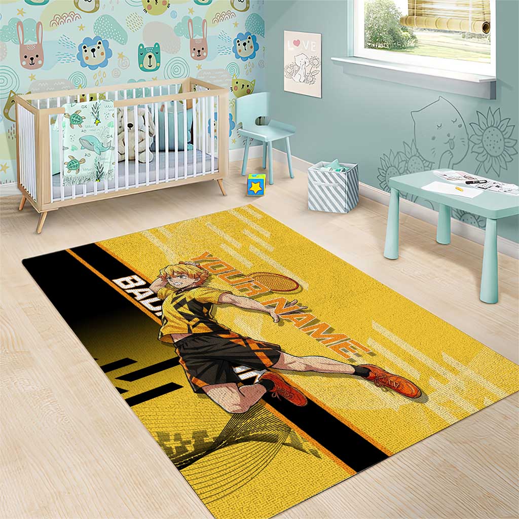 Personalized Zenitsu Agatsuki Demon Slayer Badminton Theme Area Rug with Racket Action Pose and Yellow Black Graphic Design - The Mazicc