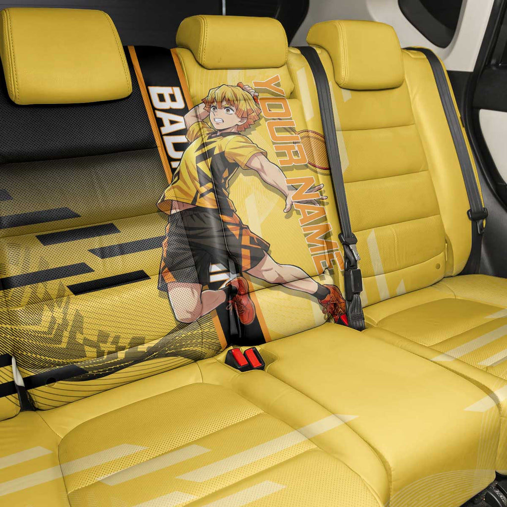 Personalized Zenitsu Agatsuki Demon Slayer Badminton Theme Back Car Seat Cover with Racket Action Pose and Yellow Black Graphic Design - The Mazicc
