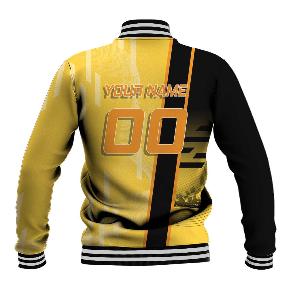 Personalized Zenitsu Agatsuki Demon Slayer Badminton Theme Baseball Jacket with Racket Action Pose and Yellow Black Graphic Design - The Mazicc