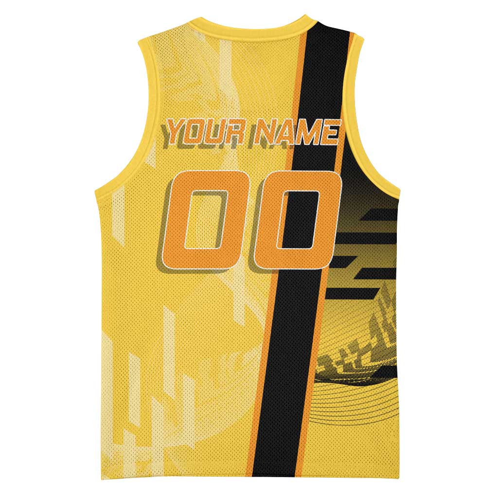 Personalized Zenitsu Agatsuki Demon Slayer Badminton Theme Basketball Jersey with Racket Action Pose and Yellow Black Graphic Design - The Mazicc