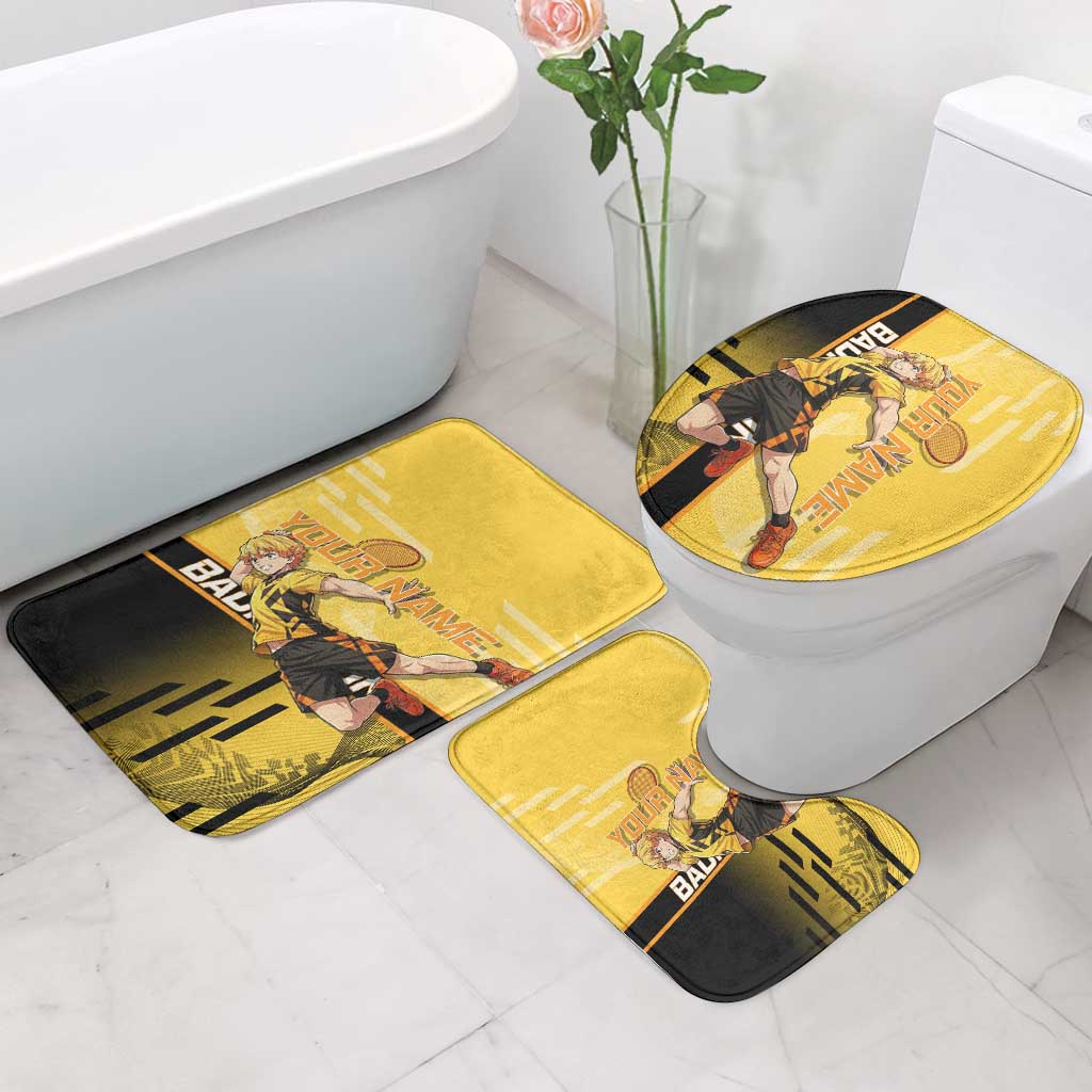 Personalized Zenitsu Agatsuki Demon Slayer Badminton Theme Bathroom Set with Racket Action Pose and Yellow Black Graphic Design - The Mazicc