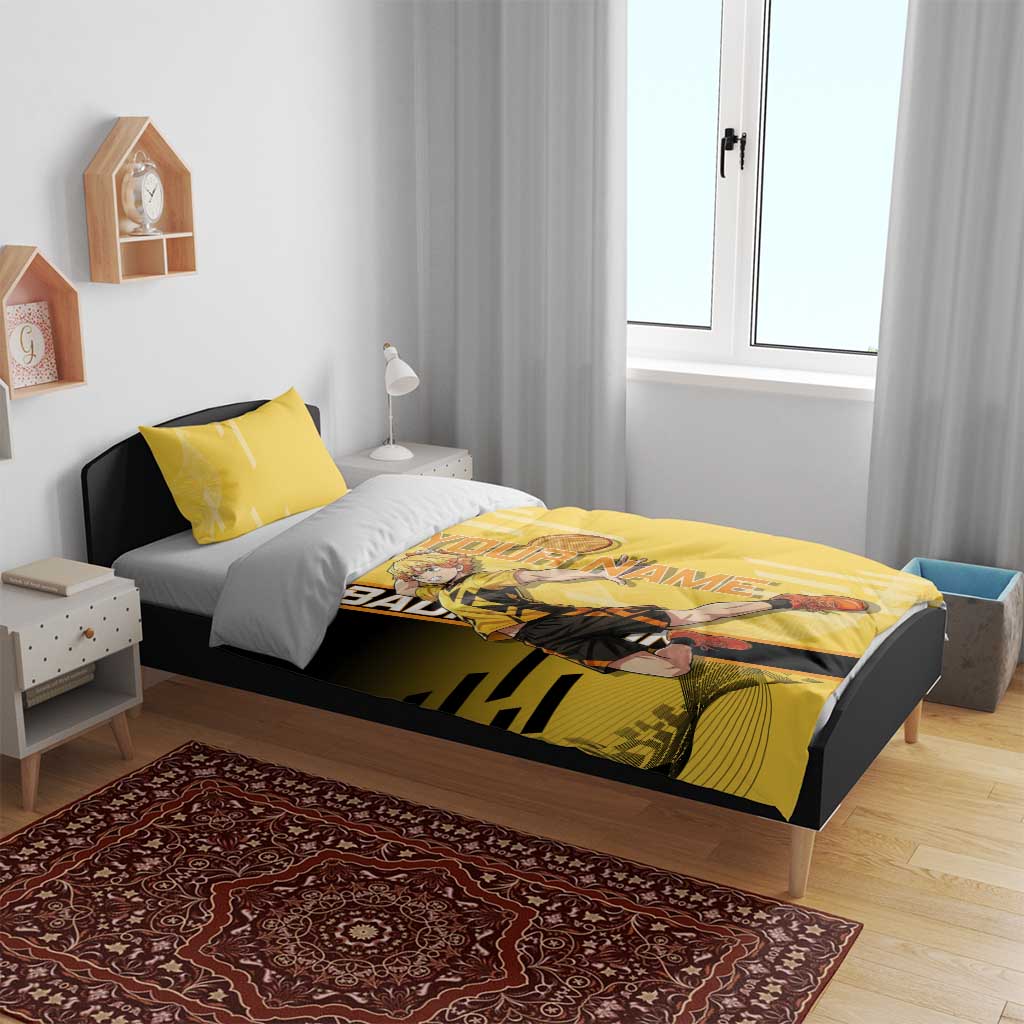 Personalized Zenitsu Agatsuki Demon Slayer Badminton Theme Bedding Set with Racket Action Pose and Yellow Black Graphic Design - The Mazicc