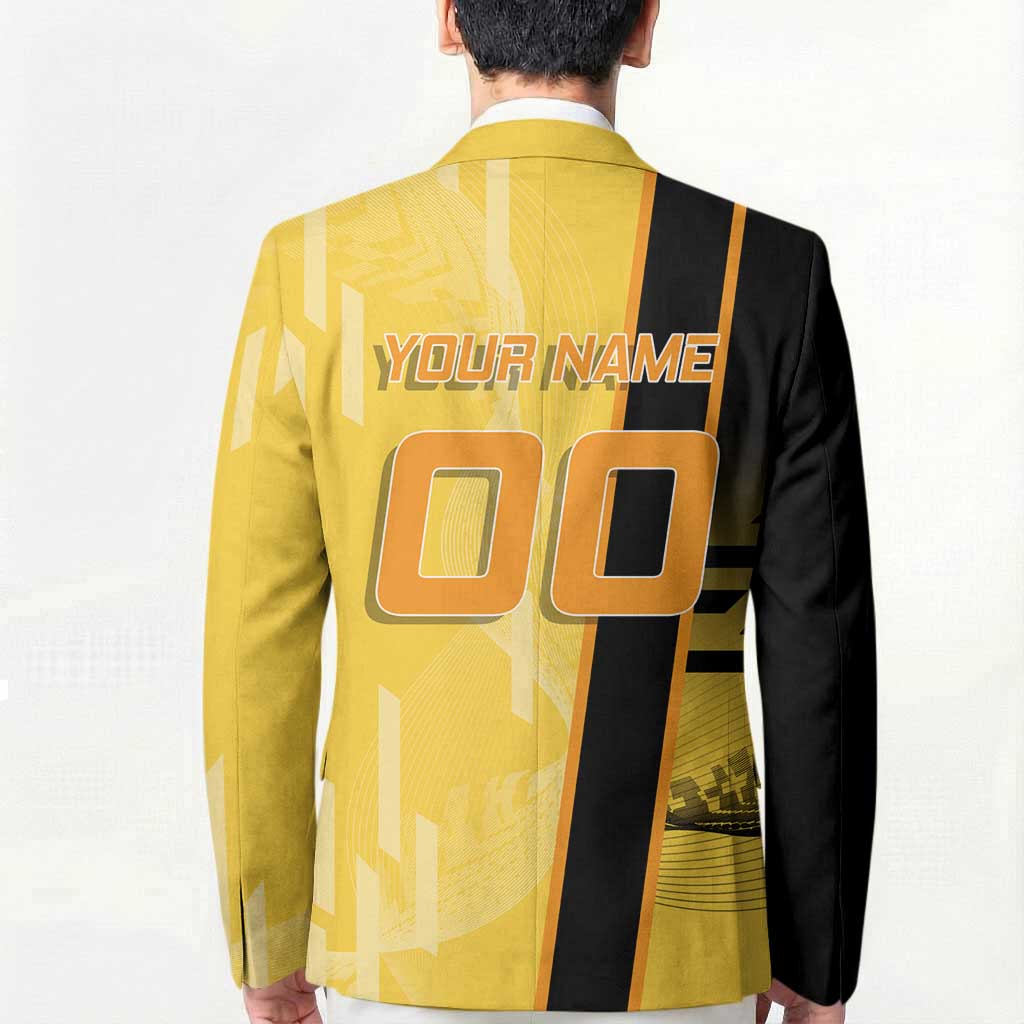 Personalized Zenitsu Agatsuki Demon Slayer Badminton Theme Blazer with Racket Action Pose and Yellow Black Graphic Design - The Mazicc