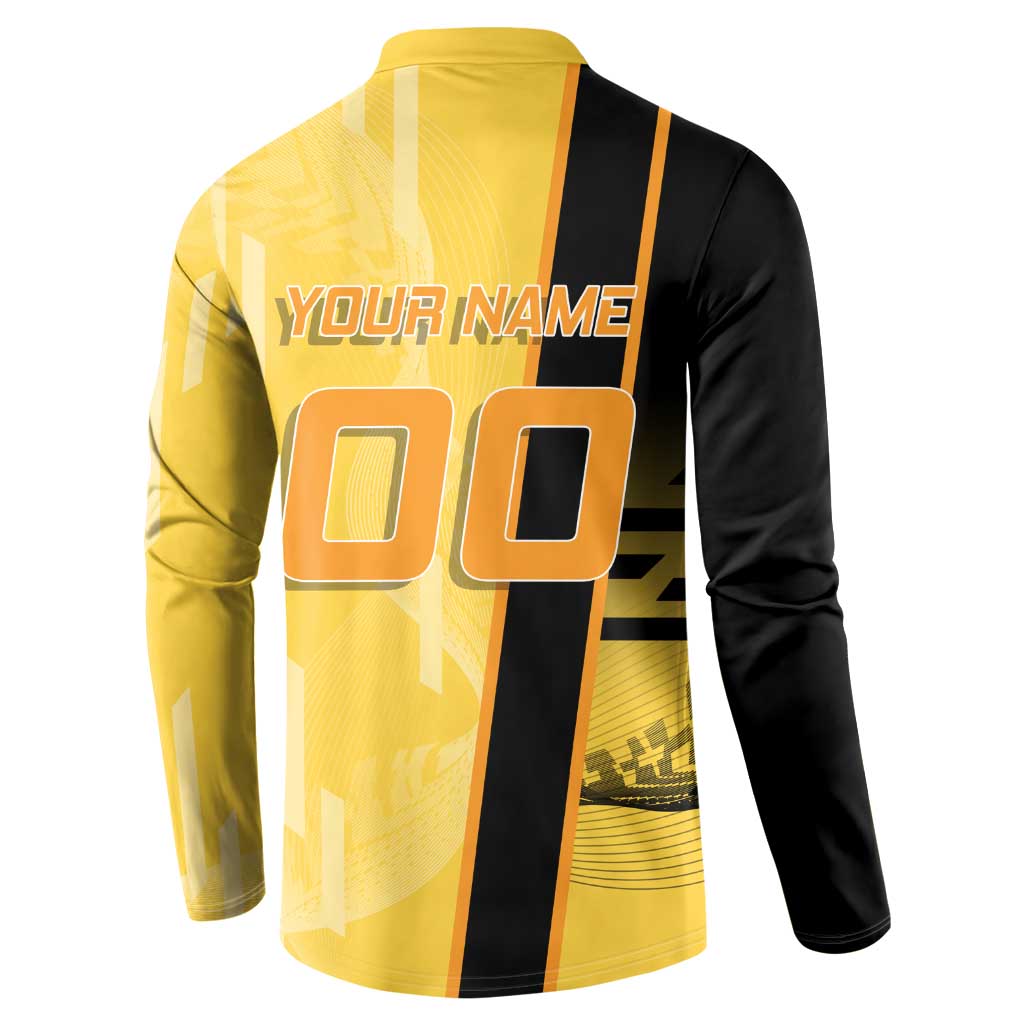 Personalized Zenitsu Agatsuki Demon Slayer Badminton Theme Button Sweatshirt with Racket Action Pose and Yellow Black Graphic Design - The Mazicc