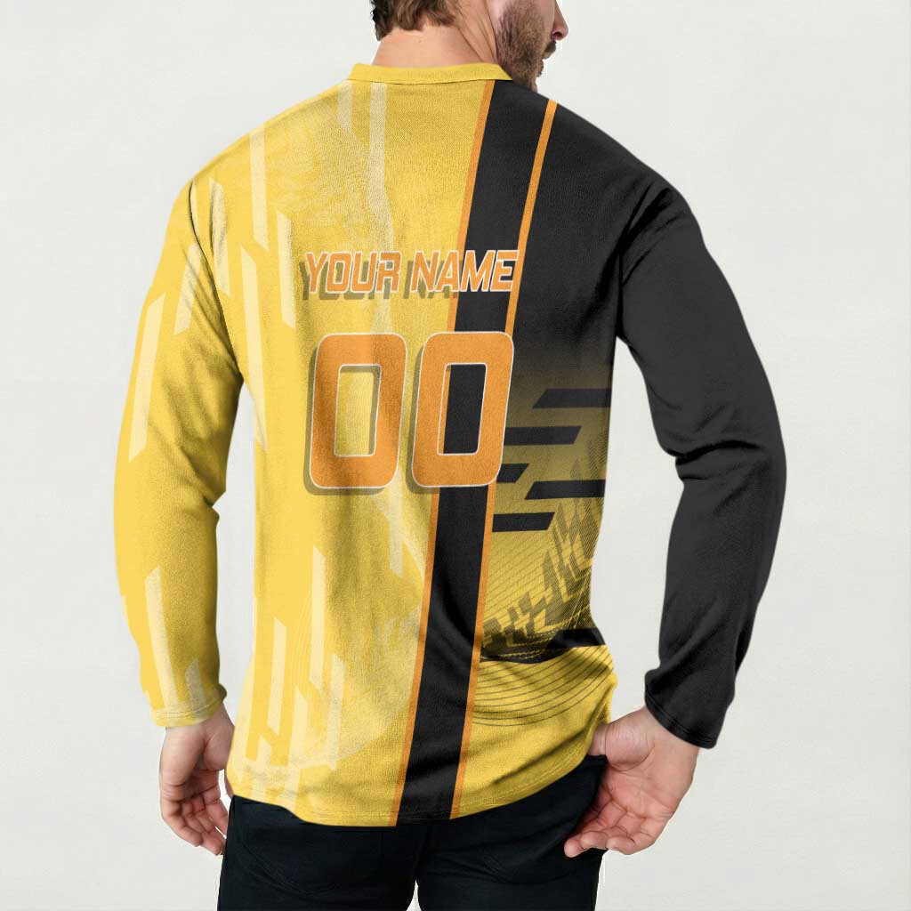 Personalized Zenitsu Agatsuki Demon Slayer Badminton Theme Button Sweatshirt with Racket Action Pose and Yellow Black Graphic Design - The Mazicc