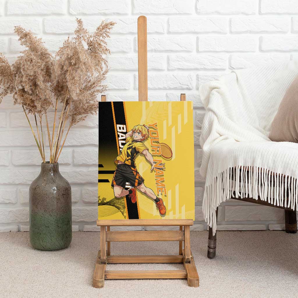 Personalized Zenitsu Agatsuki Demon Slayer Badminton Theme Canvas Wall Art with Racket Action Pose and Yellow Black Graphic Design - The Mazicc