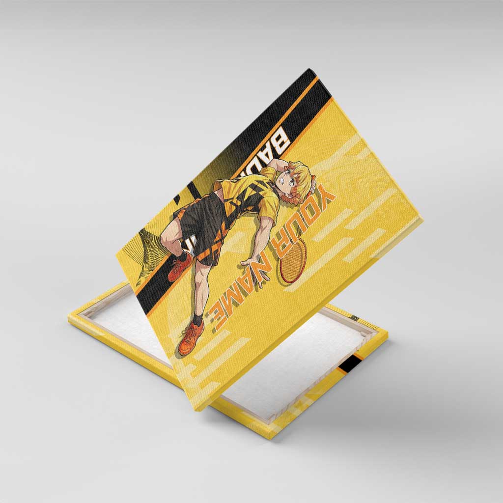 Personalized Zenitsu Agatsuki Demon Slayer Badminton Theme Canvas Wall Art with Racket Action Pose and Yellow Black Graphic Design - The Mazicc