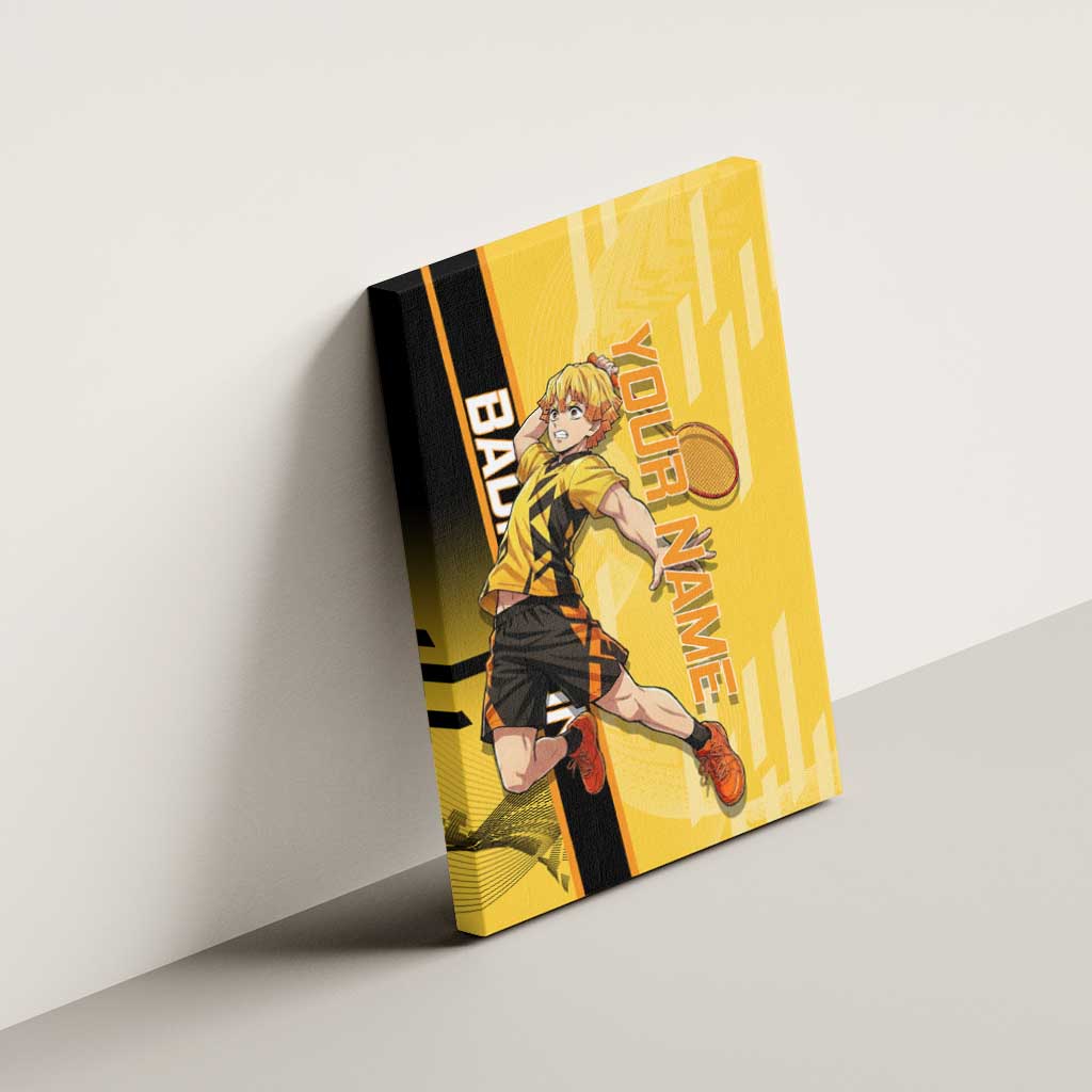 Personalized Zenitsu Agatsuki Demon Slayer Badminton Theme Canvas Wall Art with Racket Action Pose and Yellow Black Graphic Design - The Mazicc
