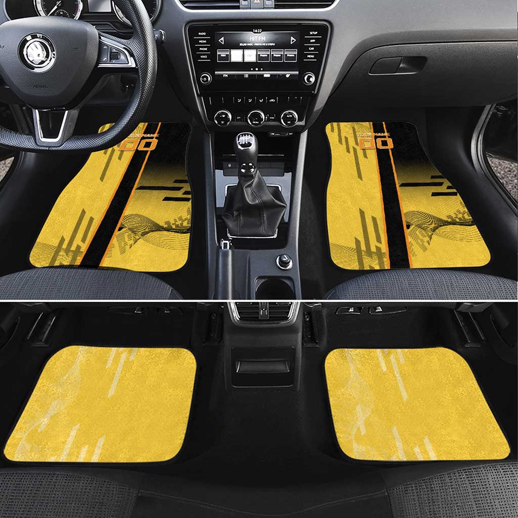 Personalized Zenitsu Agatsuki Demon Slayer Badminton Theme Car Mats with Racket Action Pose and Yellow Black Graphic Design - The Mazicc